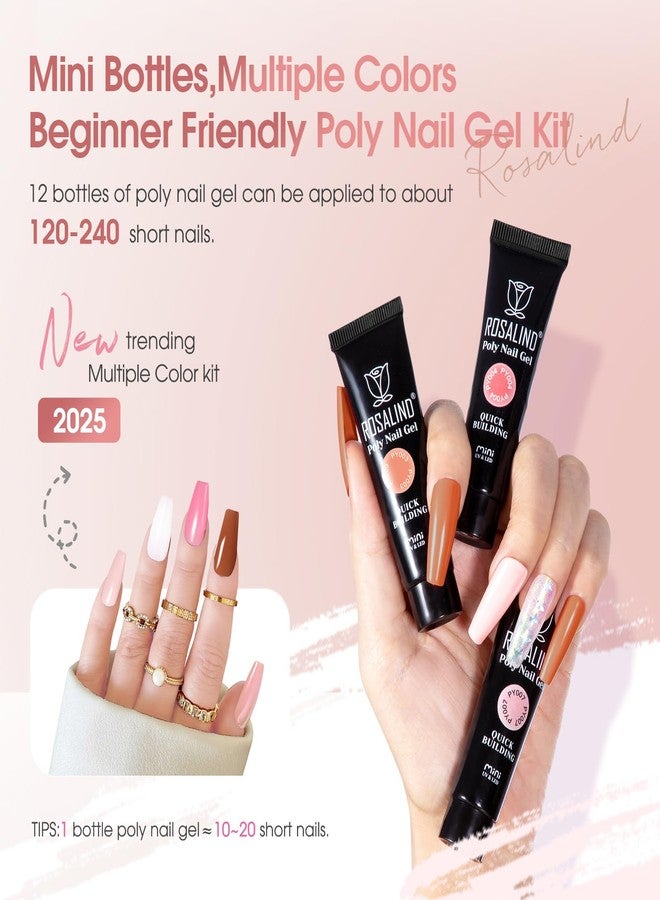 ROSALIND 12PCS Pink Brown Christmas Poly Nail Gel Kit with Mini Nail Lamp White Glitter Pink Poly Extension Gel Set 0.34oz/10ml with Slip Solution Basic Tools for Beginners with Everything - Image 3